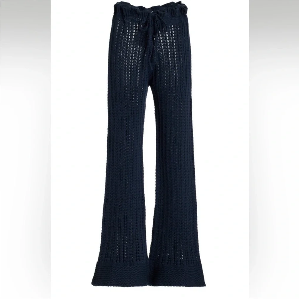 Savannah Morrow The Label Pants Oak Crochet Knit Belted Cotton in Navy